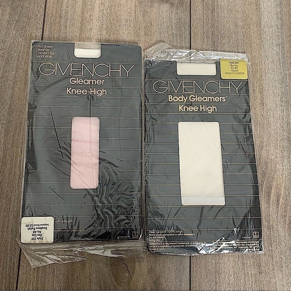 Givenchy Accessories - NWT Vtg Givenchy 2 pack knee high sheer gleamer tights shimmer pink silver